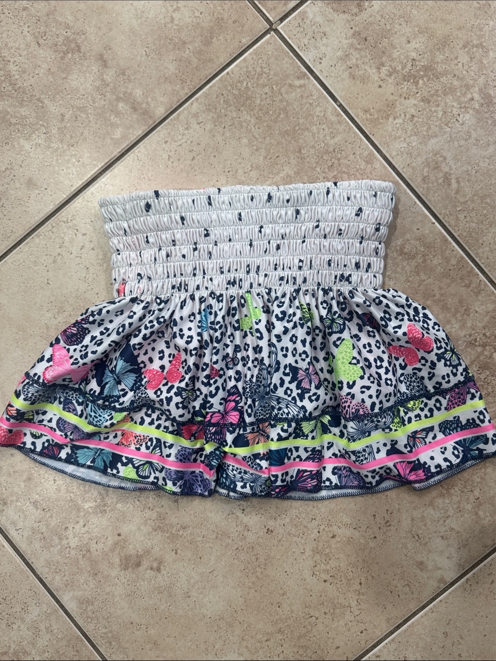 Lucky in love kids Smocked Skater Skirt with Neon Butterfly Print